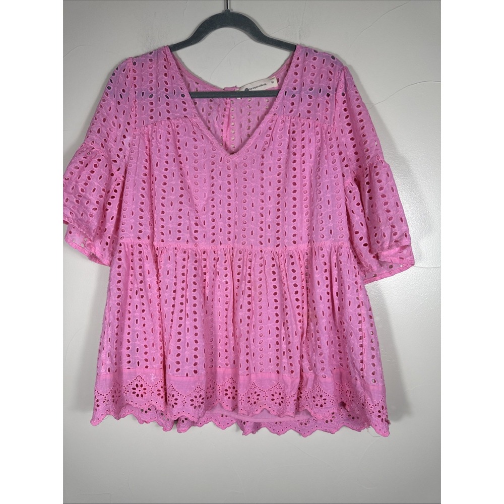 The Impeccable Pig Lined Ruffle Top Womens Medium Shirt Pink Boho